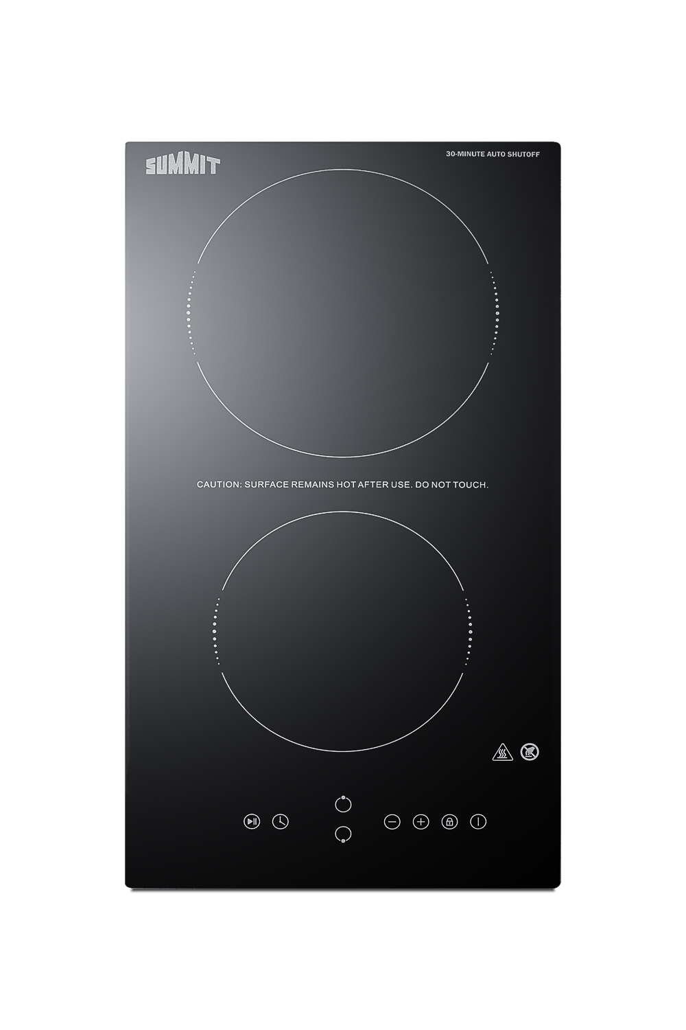 230V Safety First 2-burner cooktop in black ceramic glass with digital touch controls and 30-minute auto shutoff feature, 3000W; NOTE: Image may vary from product